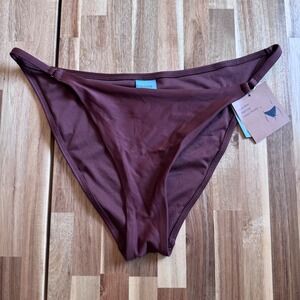 Shade & Shore Brown Low Rise High Leg‎ Extra Cheeky Bikini Bottom Ring Detail L